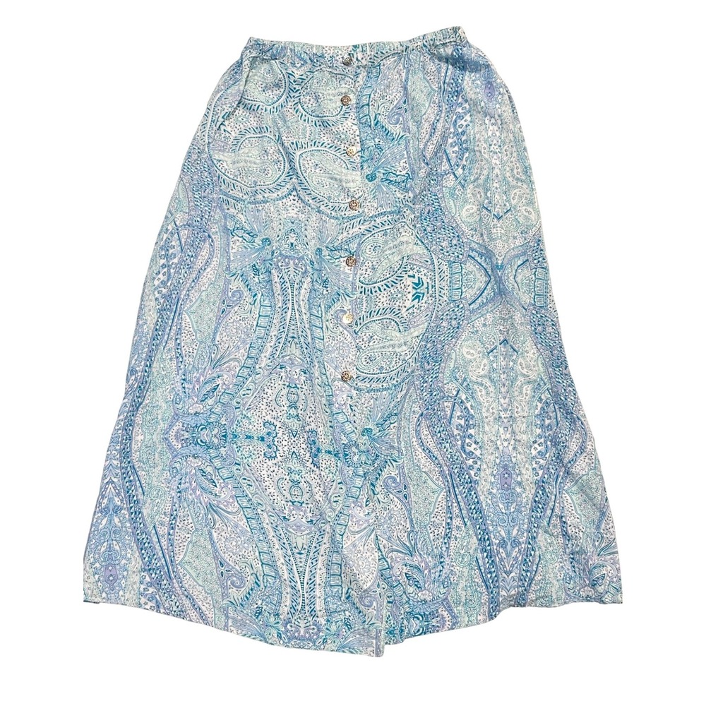 MELISSA ODABASH ANTHROPOLOGIE womens maxi skirt button paisley blue viscose L‎
